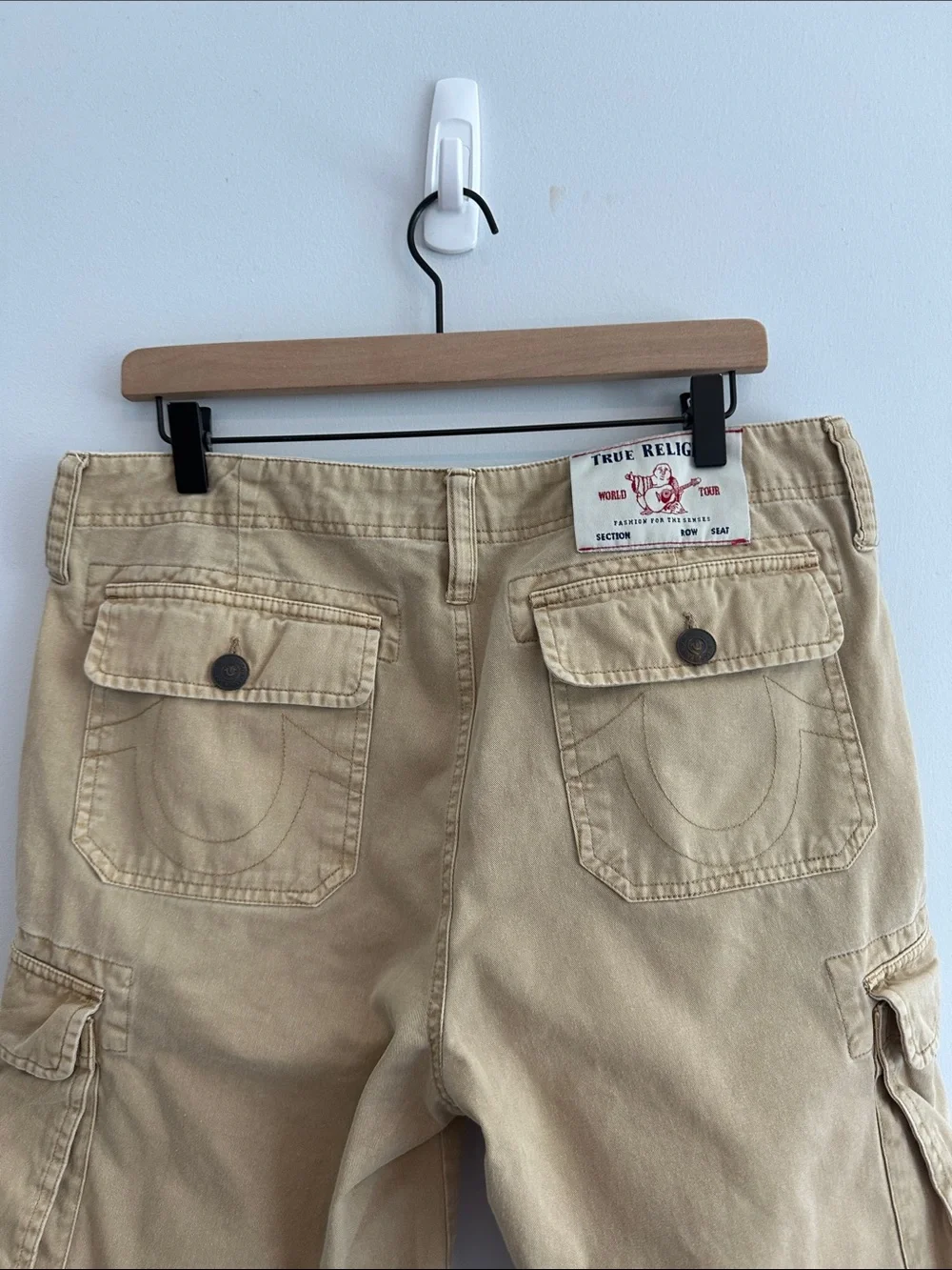 True Religion Mens Cargo Shorts 32 Tan‎ Utility Outdoor Camping Fishing